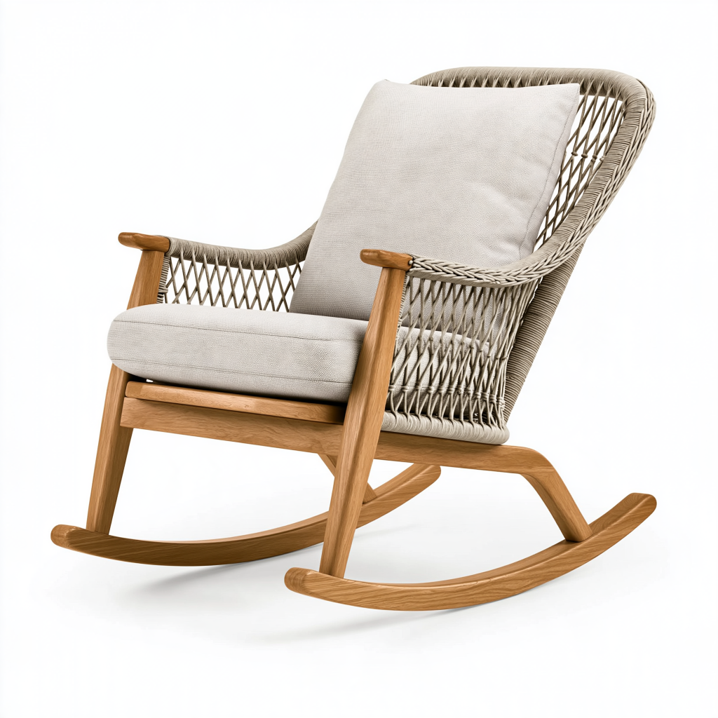 Fauteuil à bascule 70 x 95 x 100 cm en bois beige style naturel
