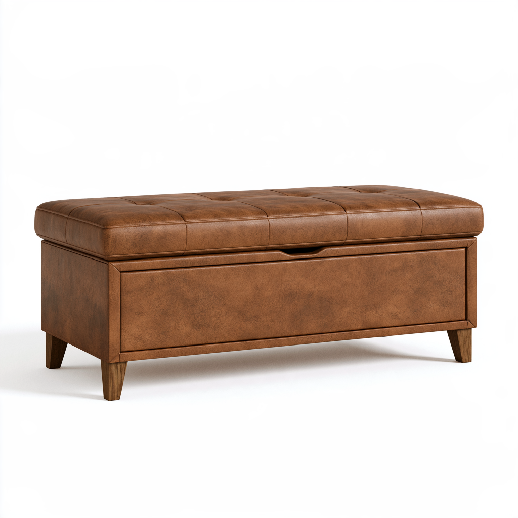 Banc coffre de rangement 120 x 45 x 50 cm marron aspect cuir capitonné style vintage
