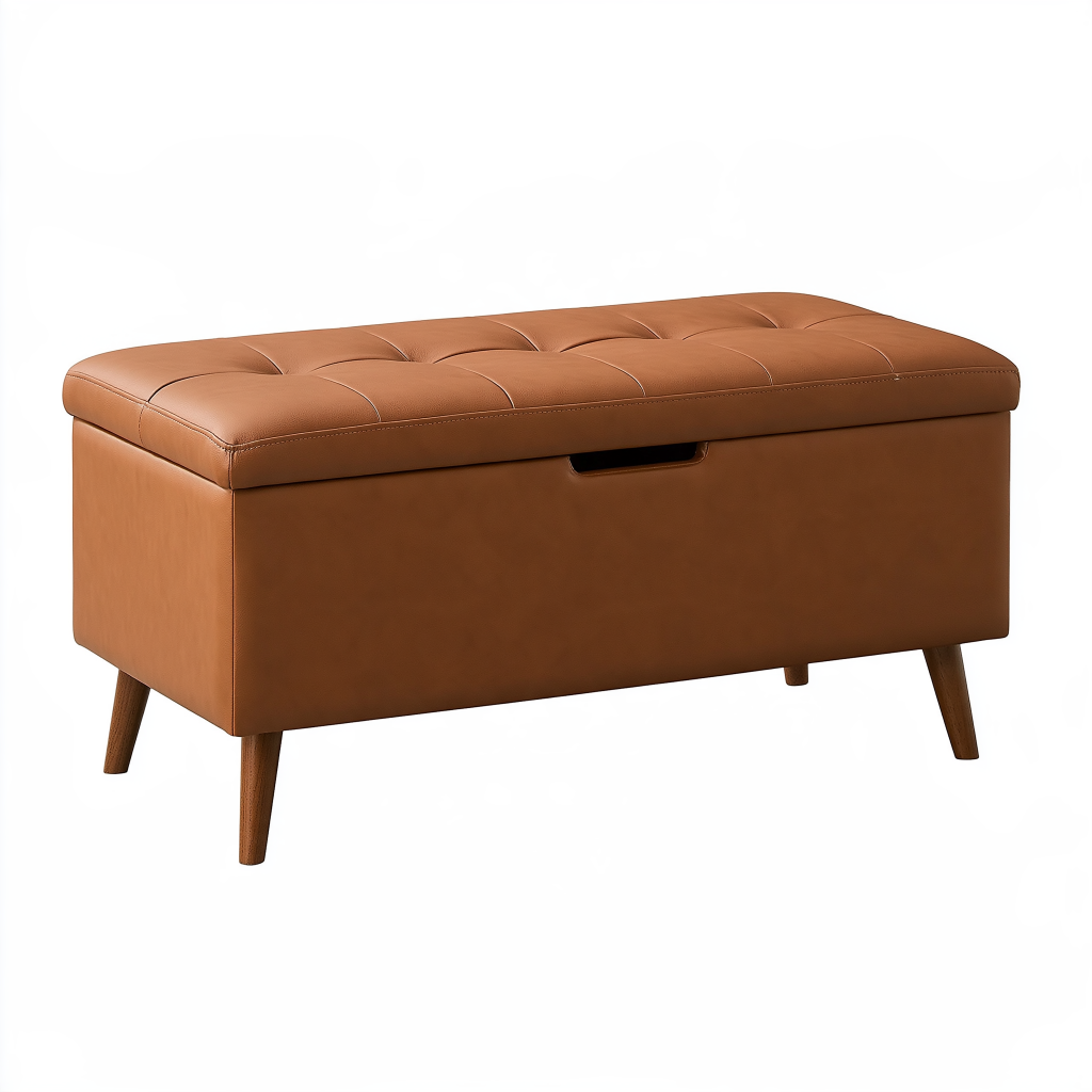 Banc coffre 100 x 40 x 45 cm en similicuir marron - assise capitonnée style moderne
