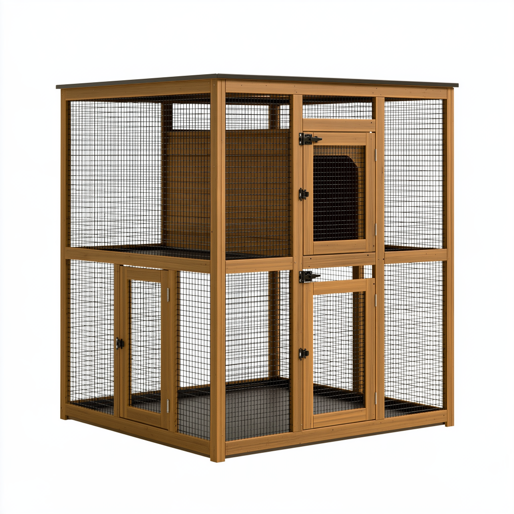 Enclos pour chats 120 x 60 x 120 cm en bois brun avec grillage métallique pour extérieur