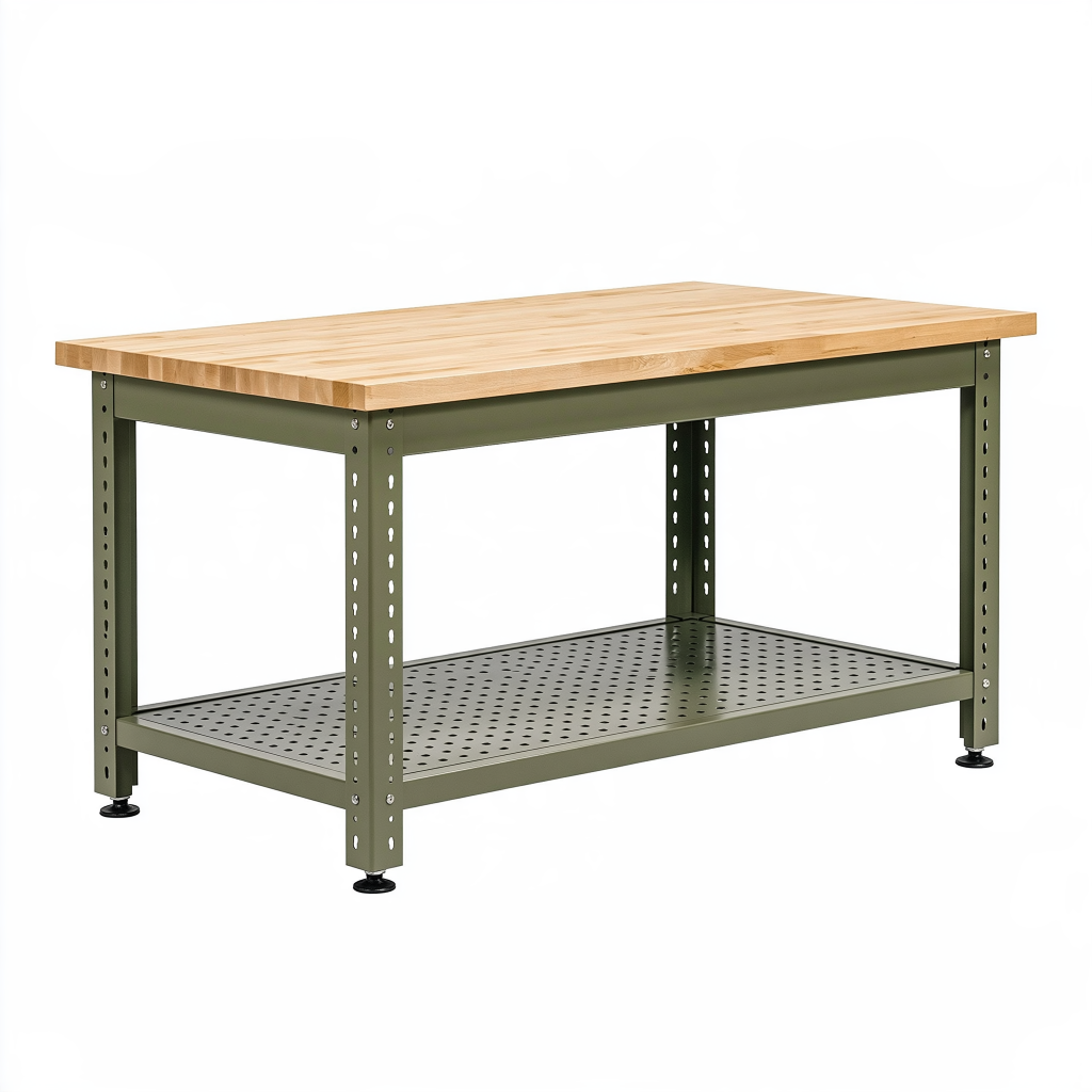 Établi 120 x 60 x 90 cm bois massif acier vert avec tablette perforée industriel