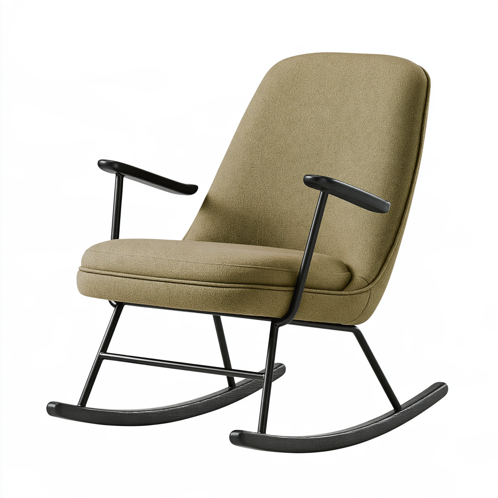 Fauteuil à bascule 70 x 90 x 100 cm en tissu vert kaki avec accoudoirs style moderne
