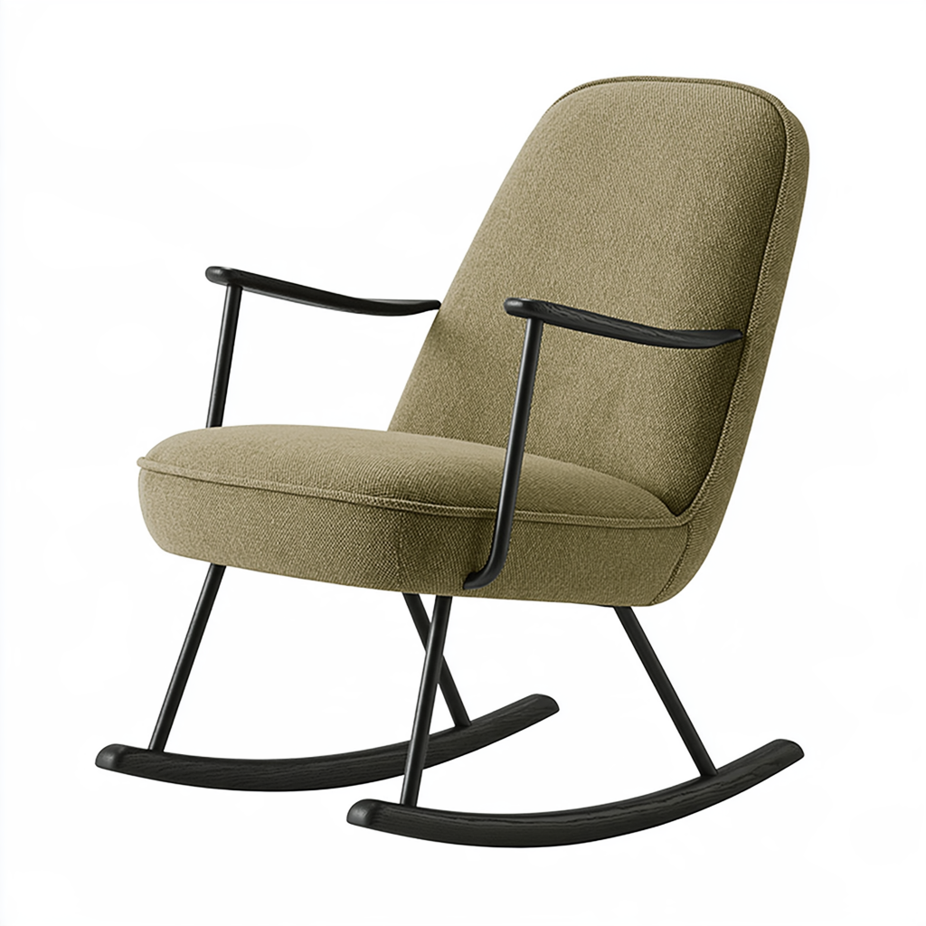 Fauteuil à bascule 68 x 90 x 96 cm en tissu kaki avec structure en acier noir