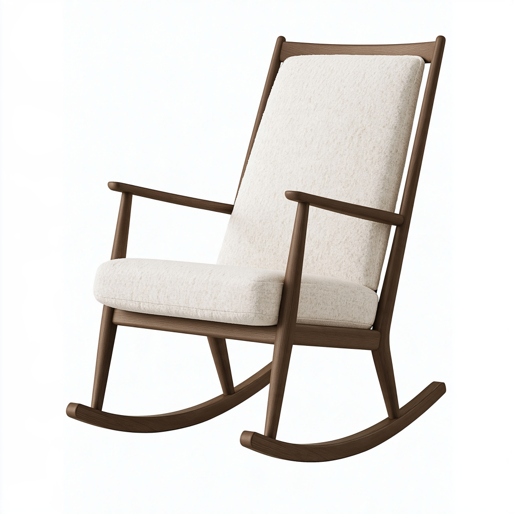 Fauteuil à bascule 68 x 95 x 110 cm en bois brun et tissu écru style scandinave