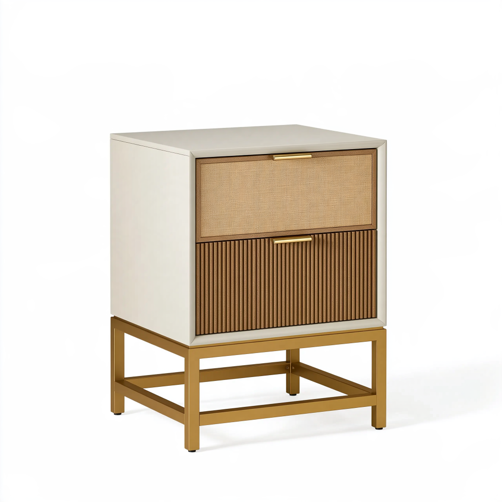 Table de chevet 50 x 40 x 65 cm en bois crème et naturel à 2 tiroirs style contemporain