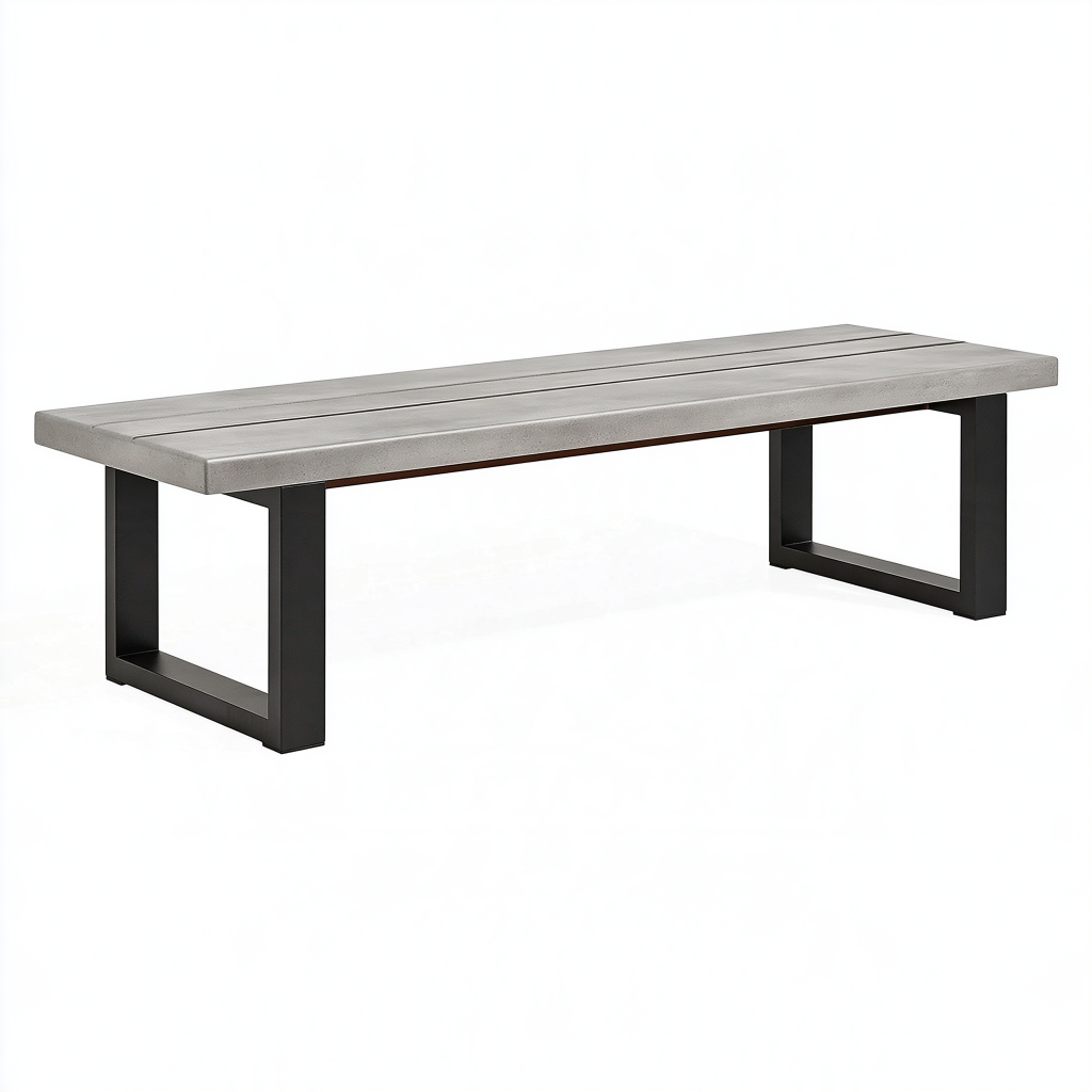 Banc de jardin 180 cm en béton gris et acier noir style industriel