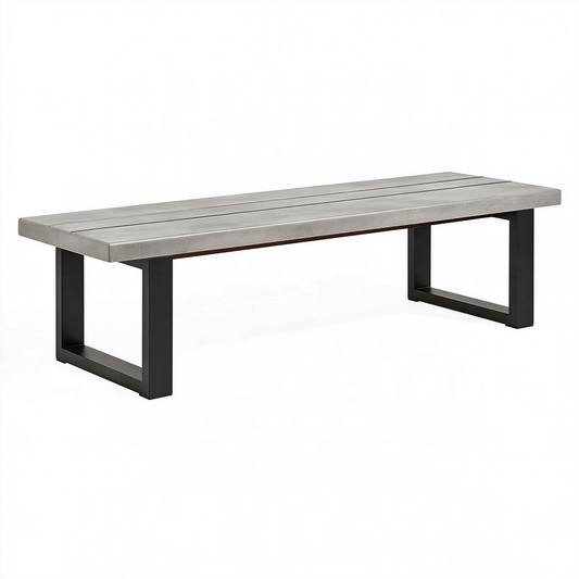 Banc de jardin 180 cm en béton gris et acier noir style industriel