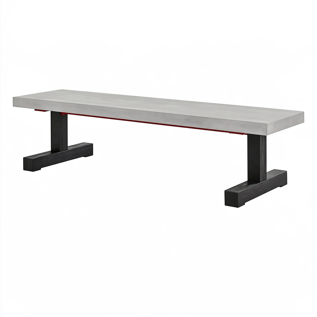 Banc de jardin 180 x 35 x 45 cm en béton gris et bois noir style industriel
