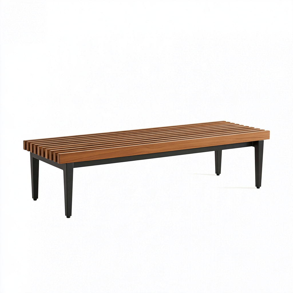 Banc de jardin 180 x 45 x 45 cm en bois et métal noir - style contemporain à lattes